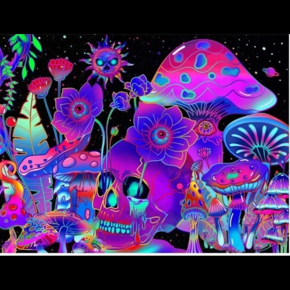 Trippy Wall Hanging Tapestry Psychedelic Room Decor Mushroom Colorful 6 1/2 FEET - Picture 1 of 1